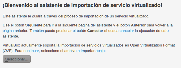 Imagen del asistente de importación de VirtualBox